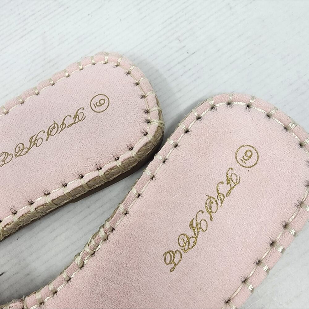 New Pink Bow Slide Sandals Espadrille Stotch Faux Suede Flats Cute Summer Size 9 - Picture 6 of 7